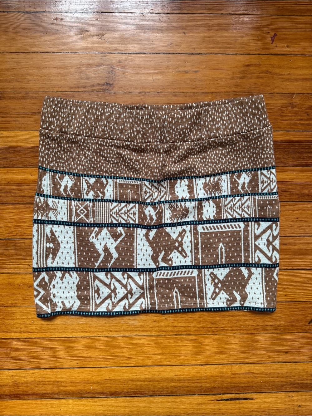SUNO Brown and Cream Aztec Knit Mini Skirt